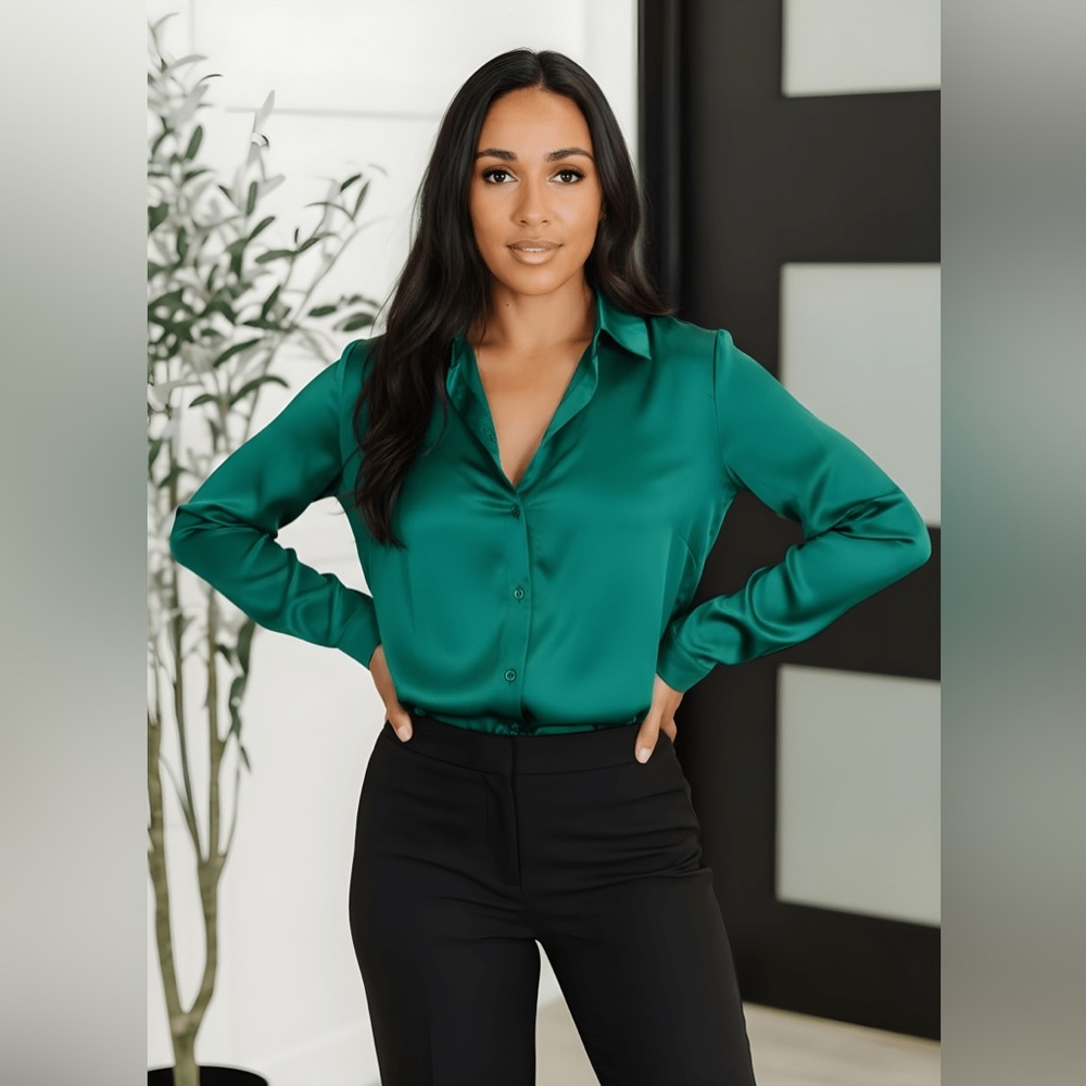 Satin Dark Green Women's Blouse